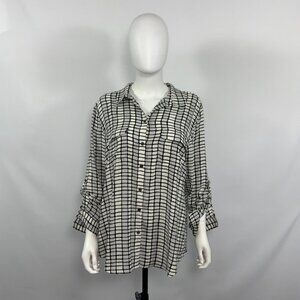 Loft Black and White Checked pattern Button up Blouse XL - [WD24]